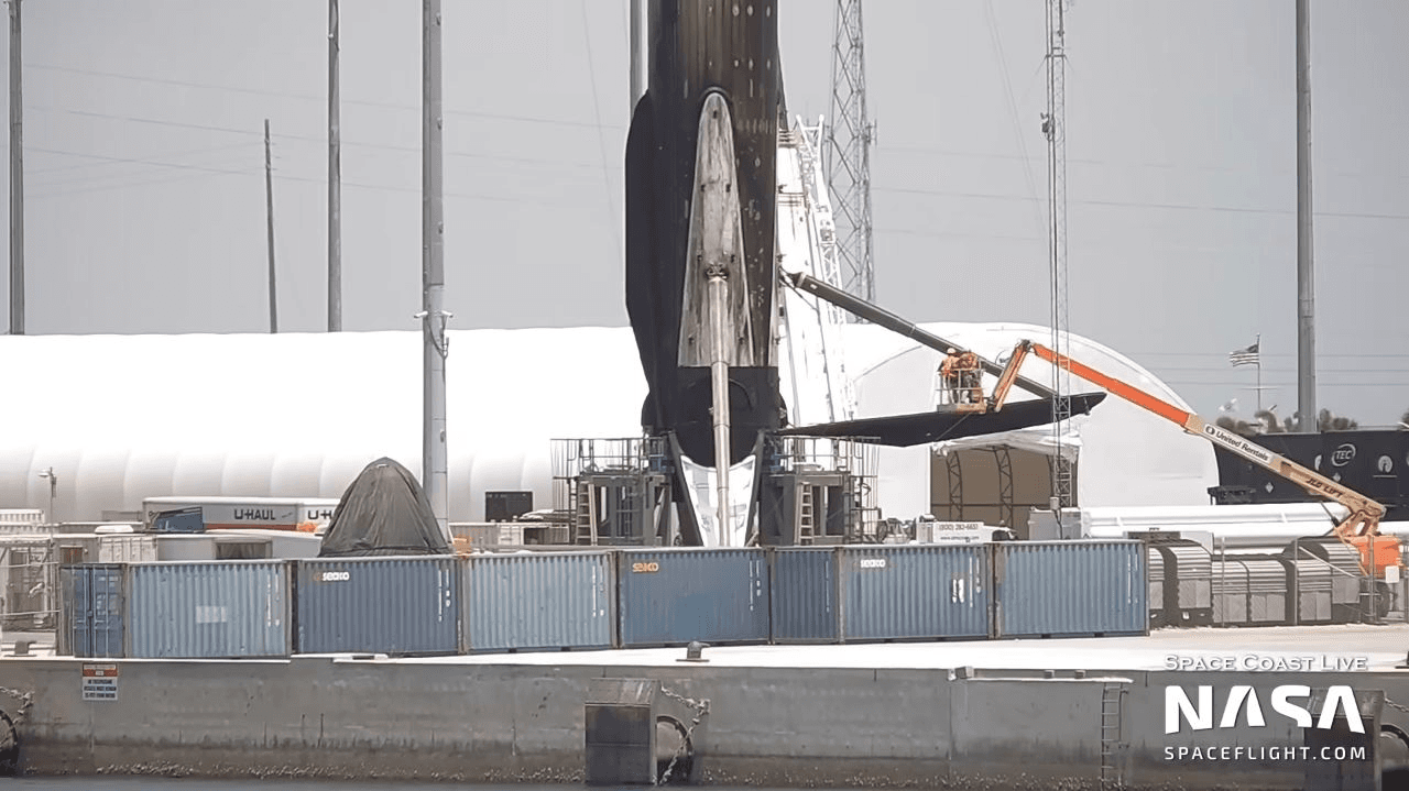 SpaceX' Falcon Booster on a folding stand