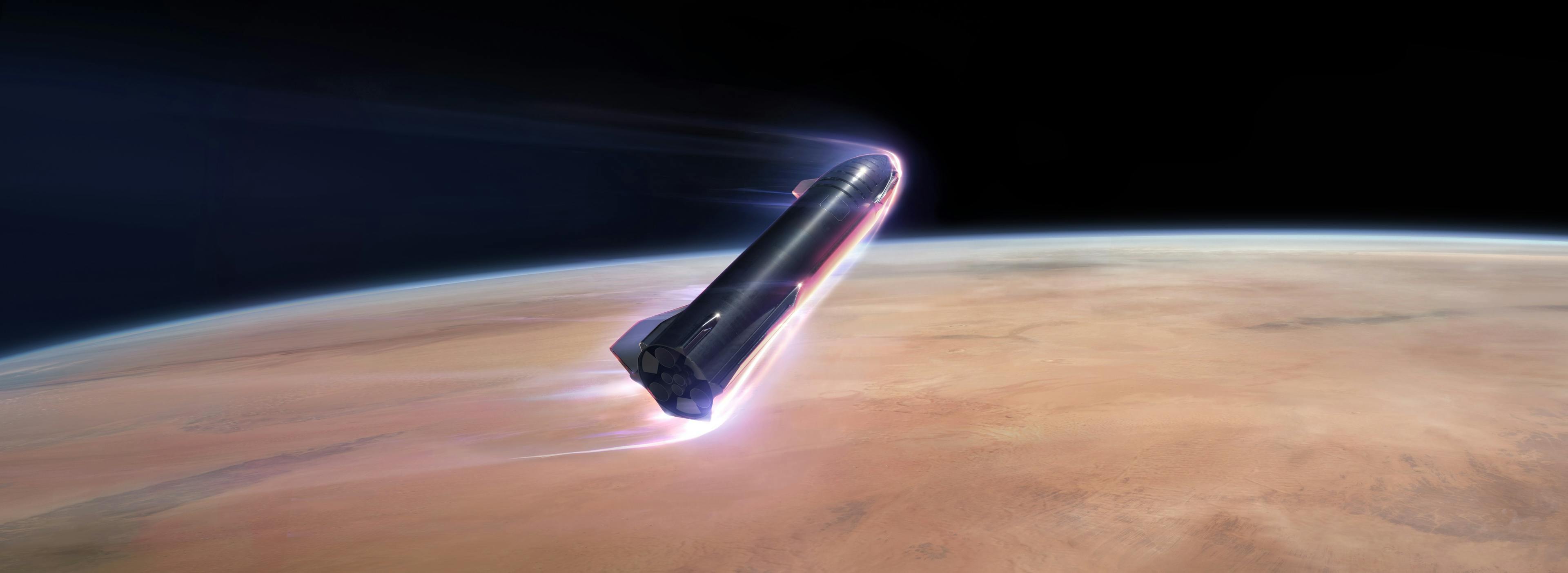 SpaceX' Starship entering Mars atmosphere