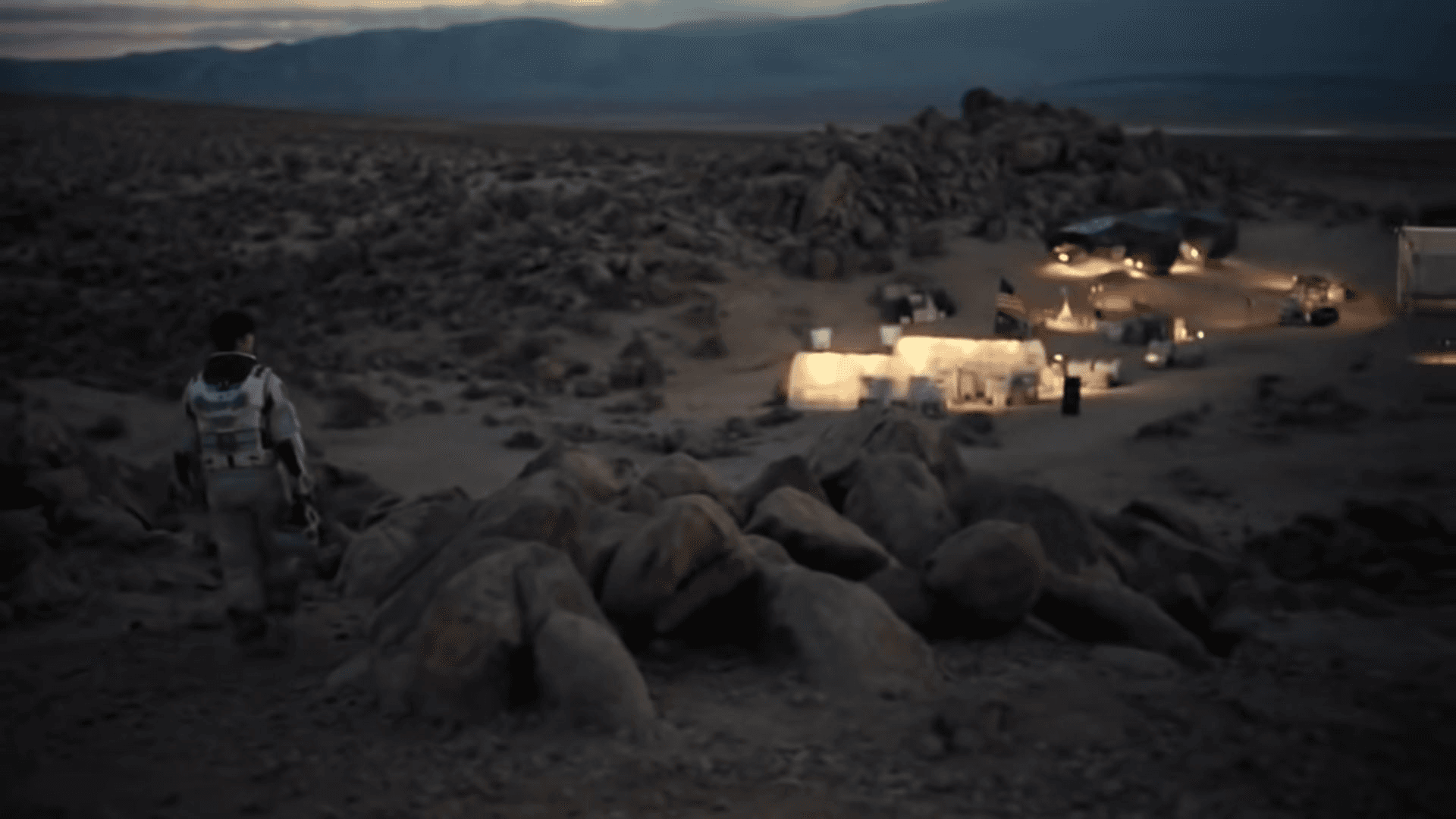 Dr. Amelia Brand setting up a basecamp on a new planet, Interstellar