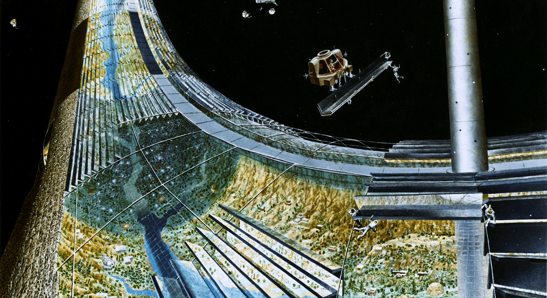 A Stanford Torus concept art, including outer solar panels